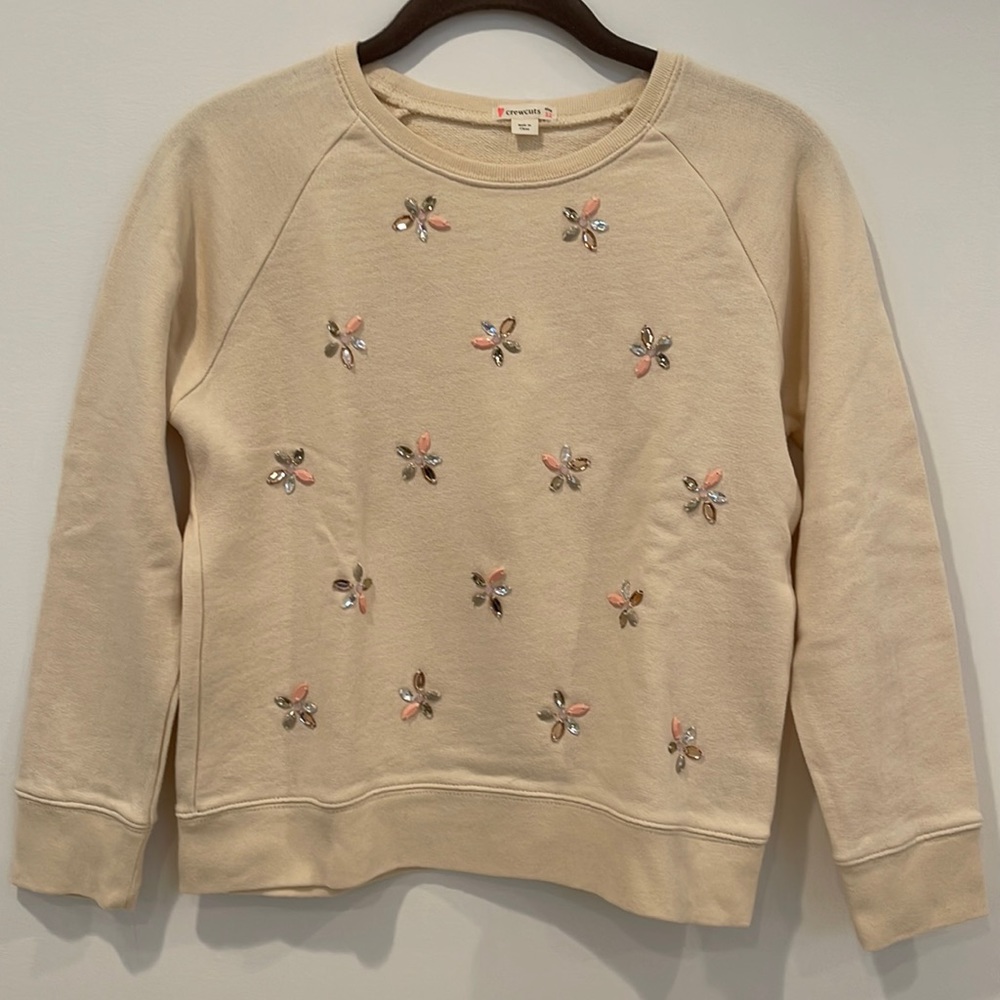 J.Crew Crewcuts Girl Ivory Jeweled Sweatshirt
